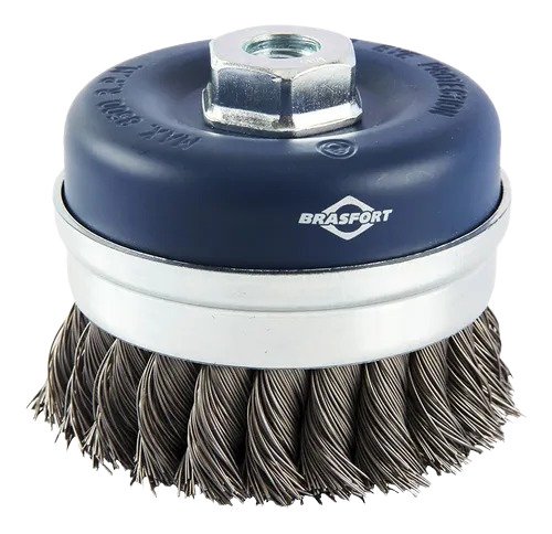 7263 Escova Aço Copo Trançada Diâmetro 80mm Rosca M14 Brasfort