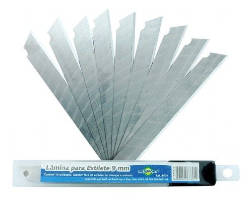 8601 Lamina Para Estilete 9Mm Caixa Com 10 laminas Brasfort