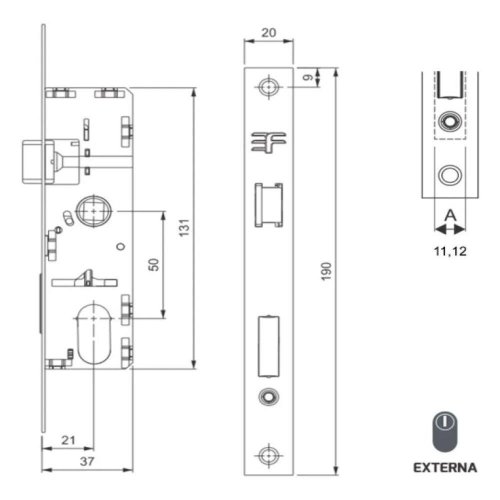 Fechadura 3F 522/11250 Perfil Estreito Branca BR21