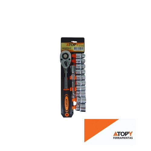 Jogo Soquete Serxtavado 1/2" c Chave Catraca Atopy