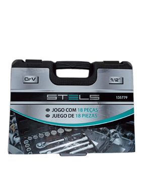 Jogo De Soquete Estriado 1/2" Com 18 Peças Stels